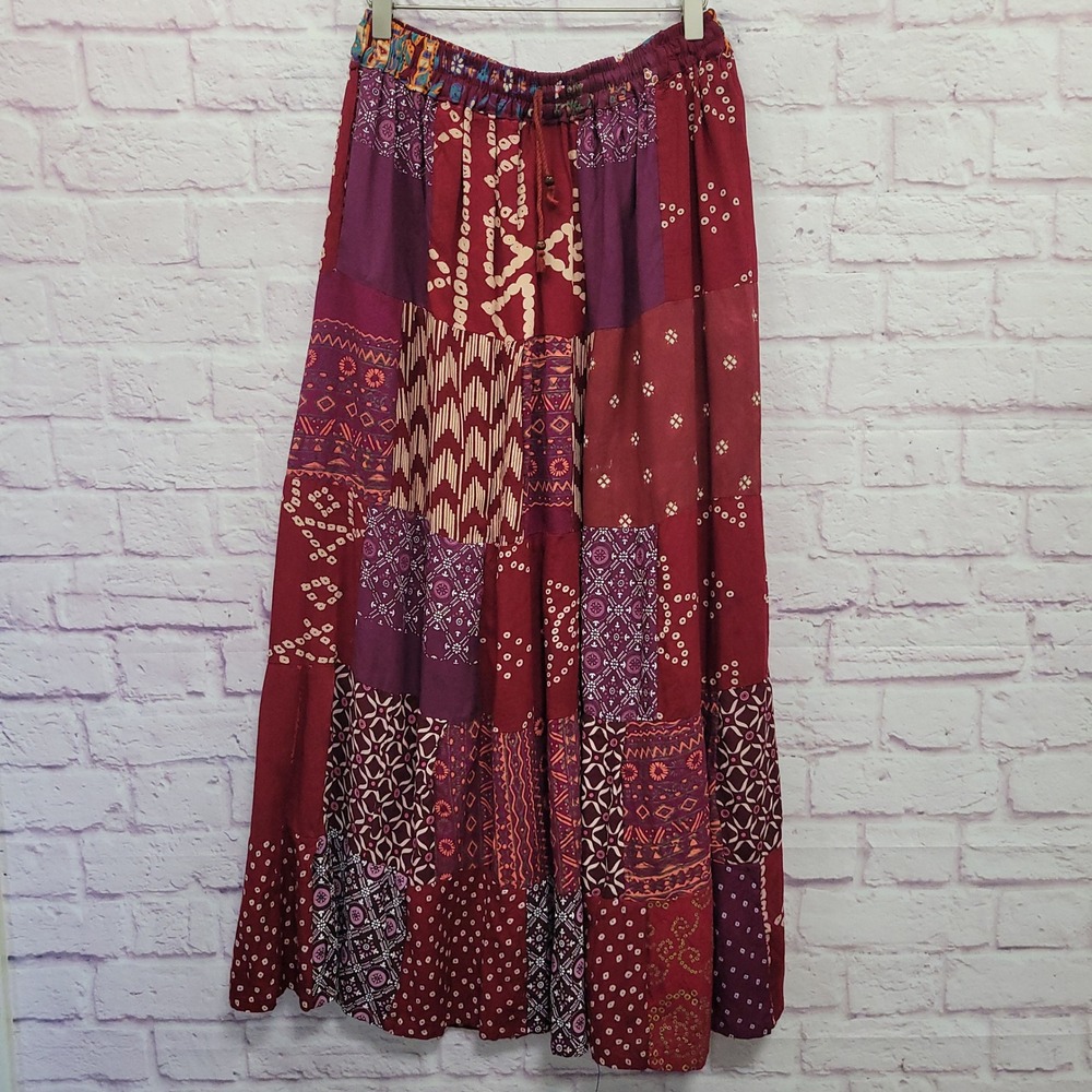 India Boutique Boho Patchwork Maxi Skirt Free Size Tiered Floral Hippie Gypsy
